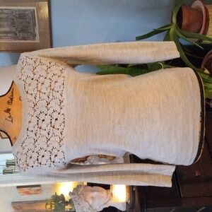 J. Crew Heather Grey Merino Wool Sweater with Floral Chest Cutouts
